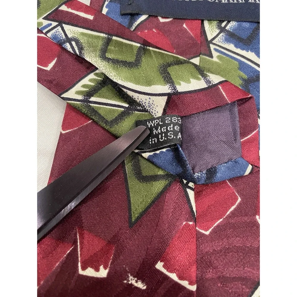 VTG Marina di Carrara Tie Abstract Burgundy Green Italian Silk 59x3 7/8